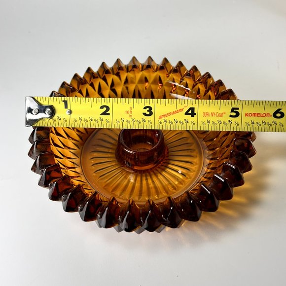 Vtg Indiana Art Glass Amber Diamond Point Peg Votive Candle Holders Retro MCM - Picture 10 of 12